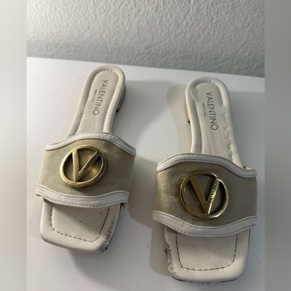 Valentino Cream and Gold Slide Sandals - Picture 3 of 4